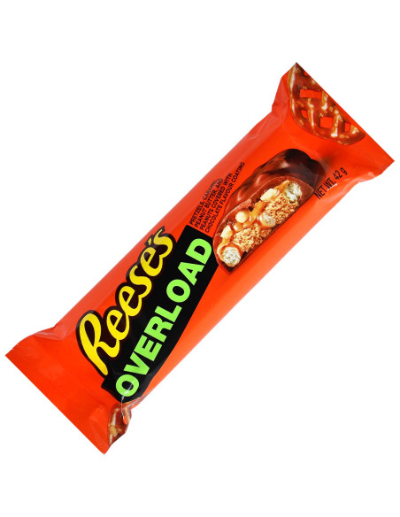 📏 Reese's Overload 42 g – Barretta al cioccolato e burro di arachidi, 14,5 × 4 × 1,5 cm.