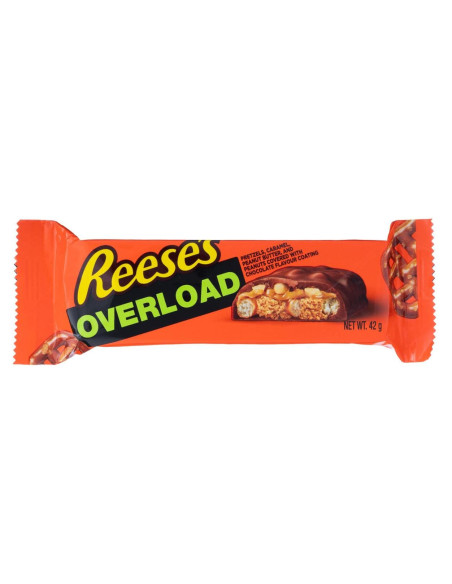 📏 Reese's Overload 42 g – Barretta al cioccolato e burro di arachidi, 14,5 × 4 × 1,5 cm.