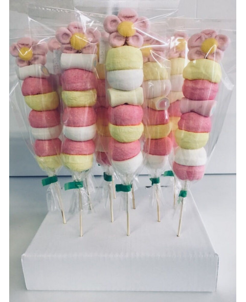 TREZZA-ingrosso-Linea Banco Lecca e Gadget,spiedino-marshmallow,margherite-vaniglia,marshmallow-su-stecco,dolciumi-decorativi