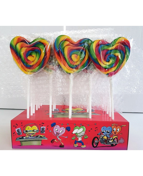 lecca lecca, lecca cuore, lecca arcobaleno, lollipop cuore, dolciumi colorati, caramelle feste, candy bar, lecca multicolore