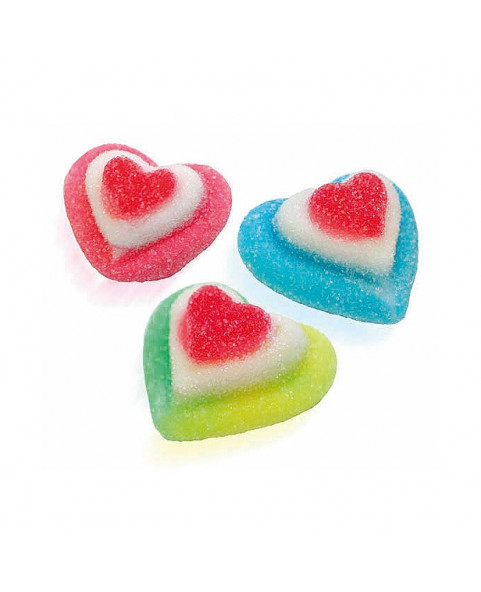 Colourful Vidal heart-shaped gummies with mixed fruit flavours and a delicate fizzy finish.