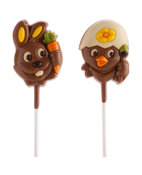lecca cioccolato, dekora pasqua, pulcino cioccolato, coniglio cioccolato, lecca pasquali, dolci per bambini