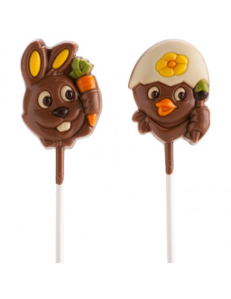 lecca cioccolato, dekora pasqua, pulcino cioccolato, coniglio cioccolato, lecca pasquali, dolci per bambini