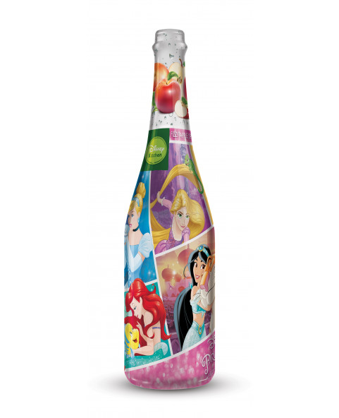 spumante-analcolico-disney,principesse-disney,spumante-mela,bevanda-senza-alcol,bottiglia-30cm,party-bambini